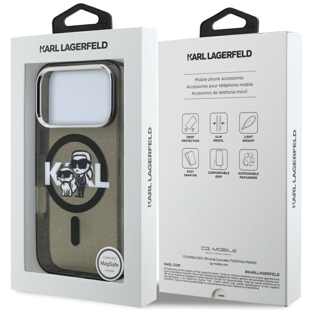 Karl Lagerfeld - IML Glitter Karl & Choupette Sketch Logo MagSafe (KLHMP17LHGKCGKBK) - iPhone 17 Pro - Black