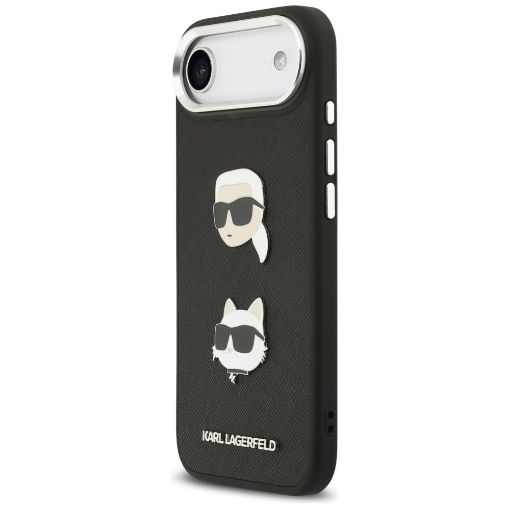 Karl Lagerfeld - FW Grained Karl & Choupette Heads Pins & Logo (KLHCP17MPSFDHPOK) - iPhone 17 Air - Black
