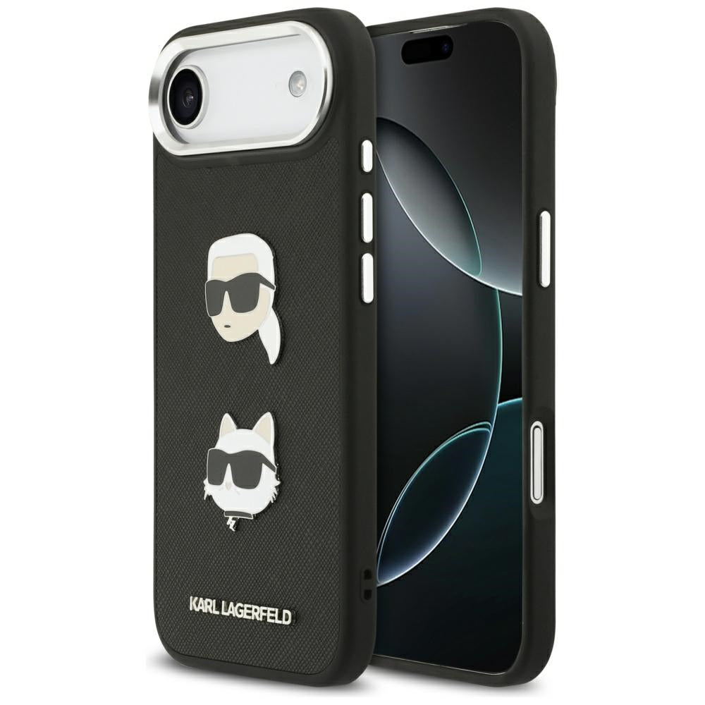 Karl Lagerfeld - FW Grained Karl & Choupette Heads Pins & Logo (KLHCP17MPSFDHPOK) - iPhone 17 Air - Black