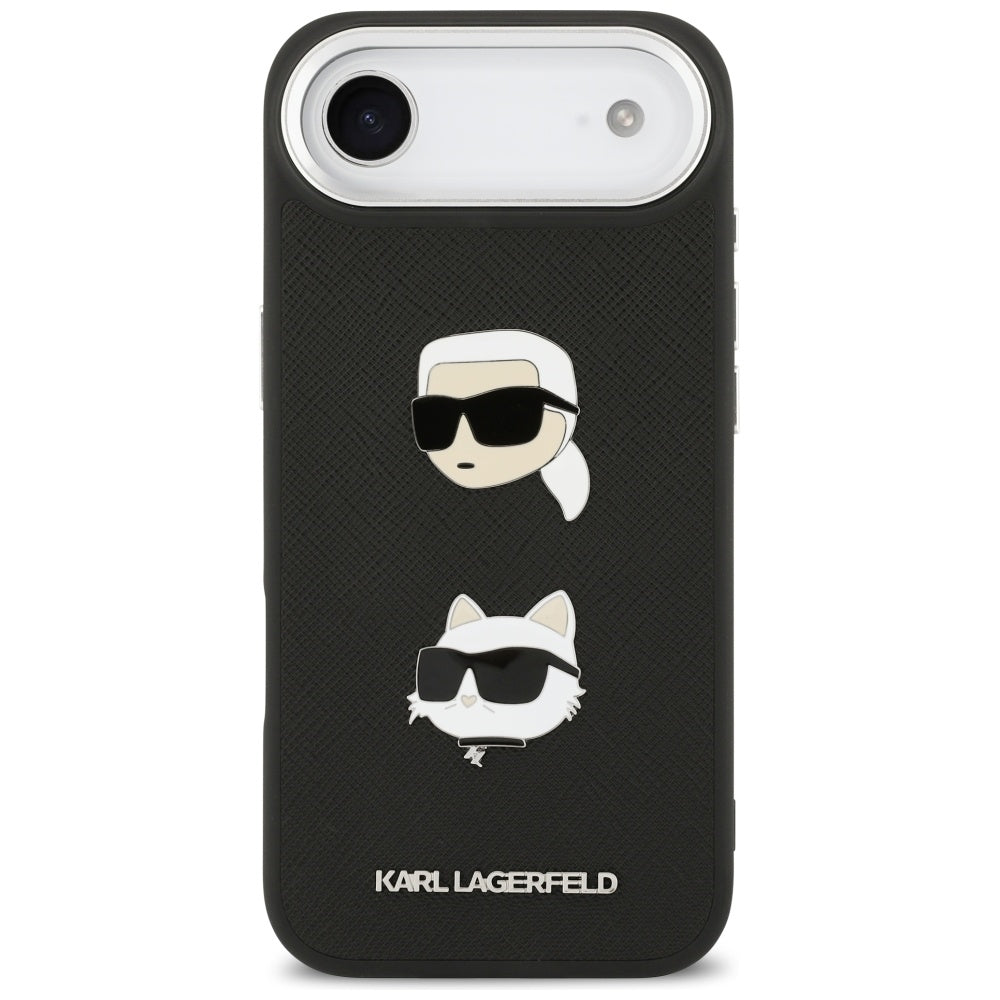 Karl Lagerfeld - FW Grained Karl & Choupette Heads Pins & Logo (KLHCP17MPSFDHPOK) - iPhone 17 Air - Black