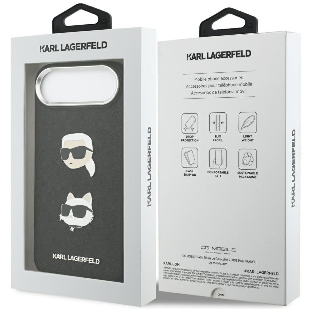 Karl Lagerfeld - FW Grained Karl & Choupette Heads Pins & Logo (KLHCP17MPSFDHPOK) - iPhone 17 Air - Black