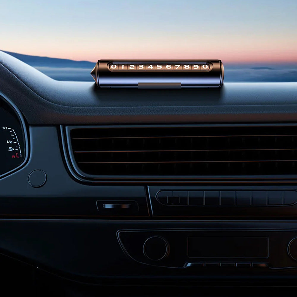 Techsuit - Premium Phone Number Plate ResQTag (SN3) - Temporary Parking Sign for Dashboard, with Adhesive, Zinc Alloy - Gray