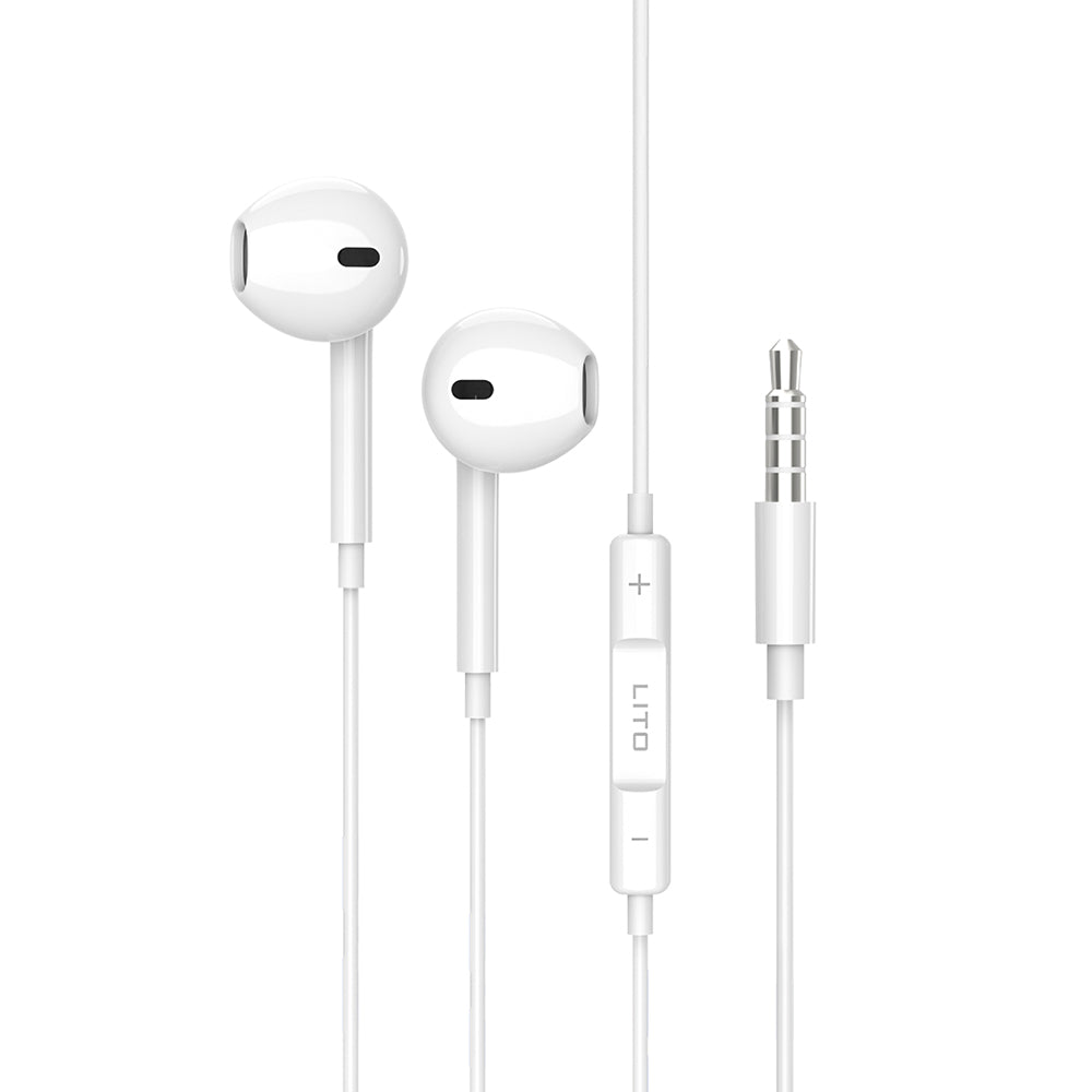 Lito - Wired Earphones (LF01A) - Jack 3.5mm, Stereo, Half In-ear, with HD Microphone, 1.2m - White