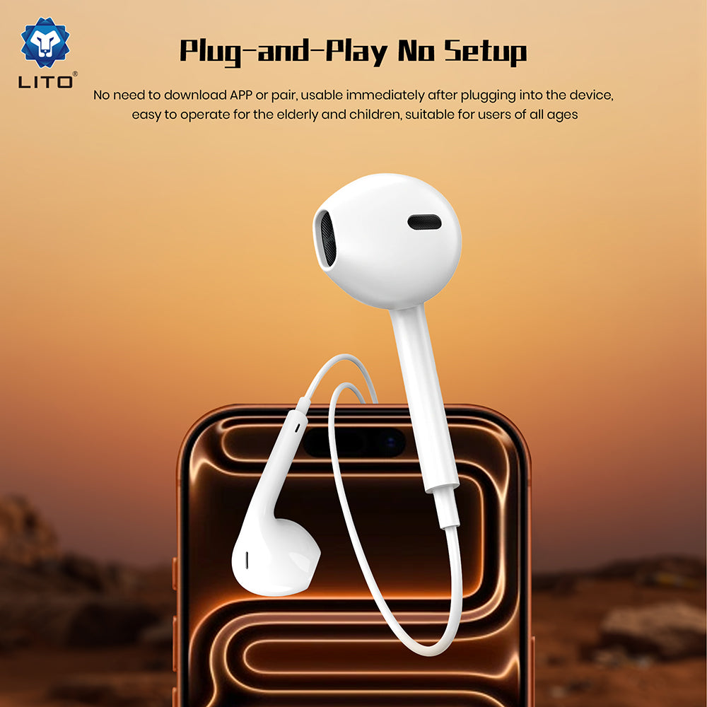 Lito - Wired Earphones (LF01A) - Jack 3.5mm, Stereo, Half In-ear, with HD Microphone, 1.2m - White