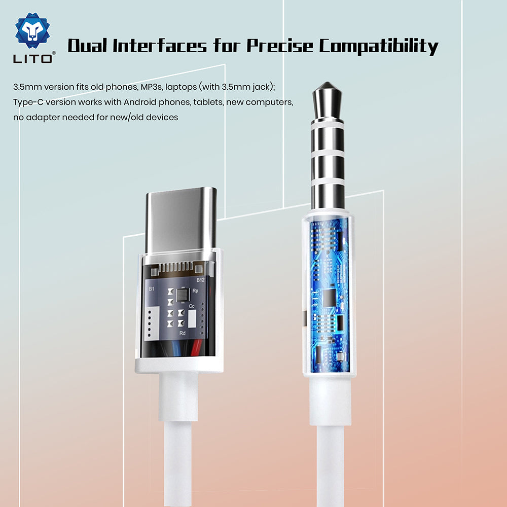 Lito - Wired Earphones (LF01A) - Jack 3.5mm, Stereo, Half In-ear, with HD Microphone, 1.2m - White