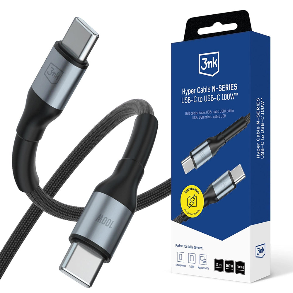 3mk - Data Cable Hyper N-Series - Type-C to Type-C, Super Fast Charge, 100W, 20V/5A, 2m - Black
