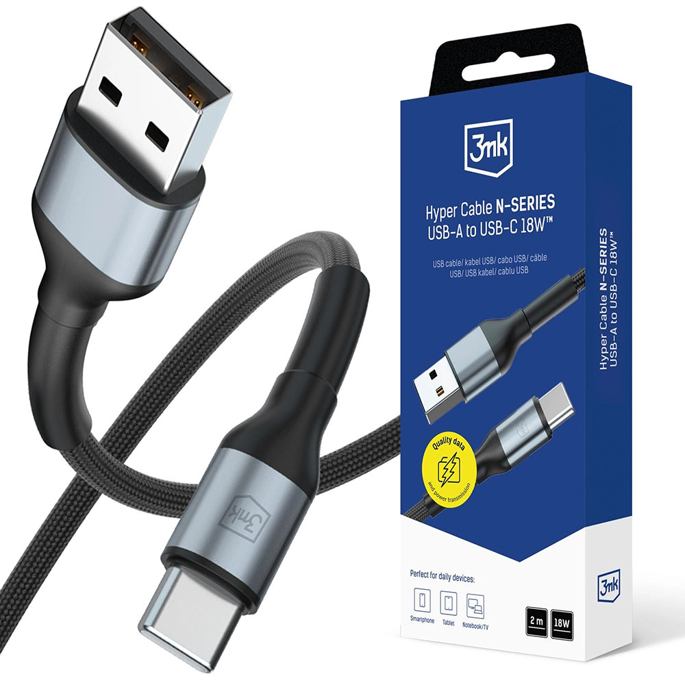 3mk - Data Cable Hyper N-Series - USB to Type-C, 18W, 9V/2A, 2m - Black