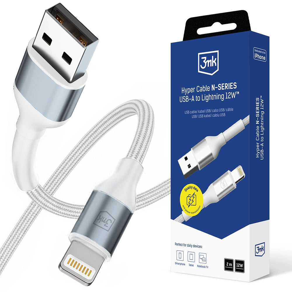 3mk - Data Cable Hyper N-Series - USB to Lightning, 12W, 5V/2.4A, 2m - White