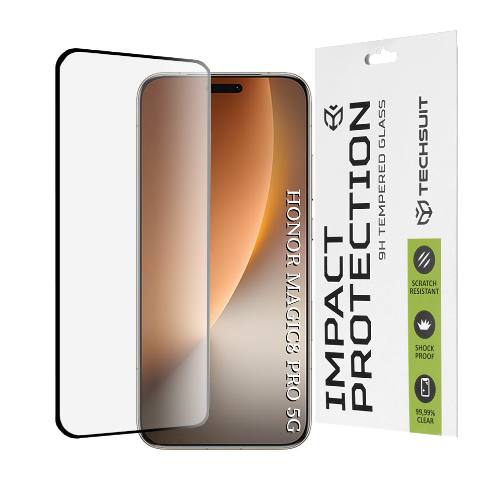 Techsuit - 111D Full Cover / Full Glue Glass / 3D Curved Screen - Honor Magic8 Pro - Black