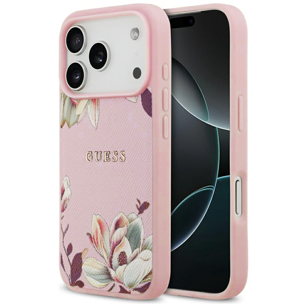 Guess - Grained Flowers MagSafe (GUHMP17XPGNMPLMP) - iPhone 17 Pro Max - Pink
