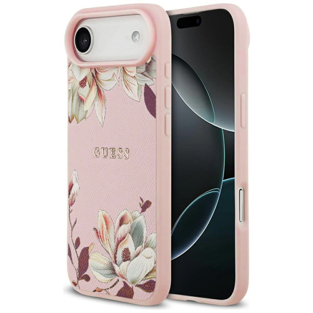 Guess - Grained Flowers MagSafe (GUHMP17MPGNMPLMP) - iPhone 17 Air - Pink
