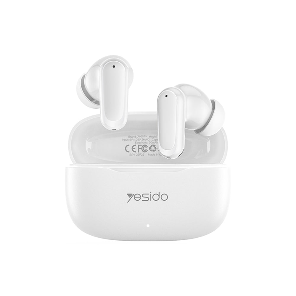 Yesido - Wireless Earbuds (TWS38) - Track System Stereo, Microphone, Bluetooth 5.4, In-ear Design, 250mAh - White