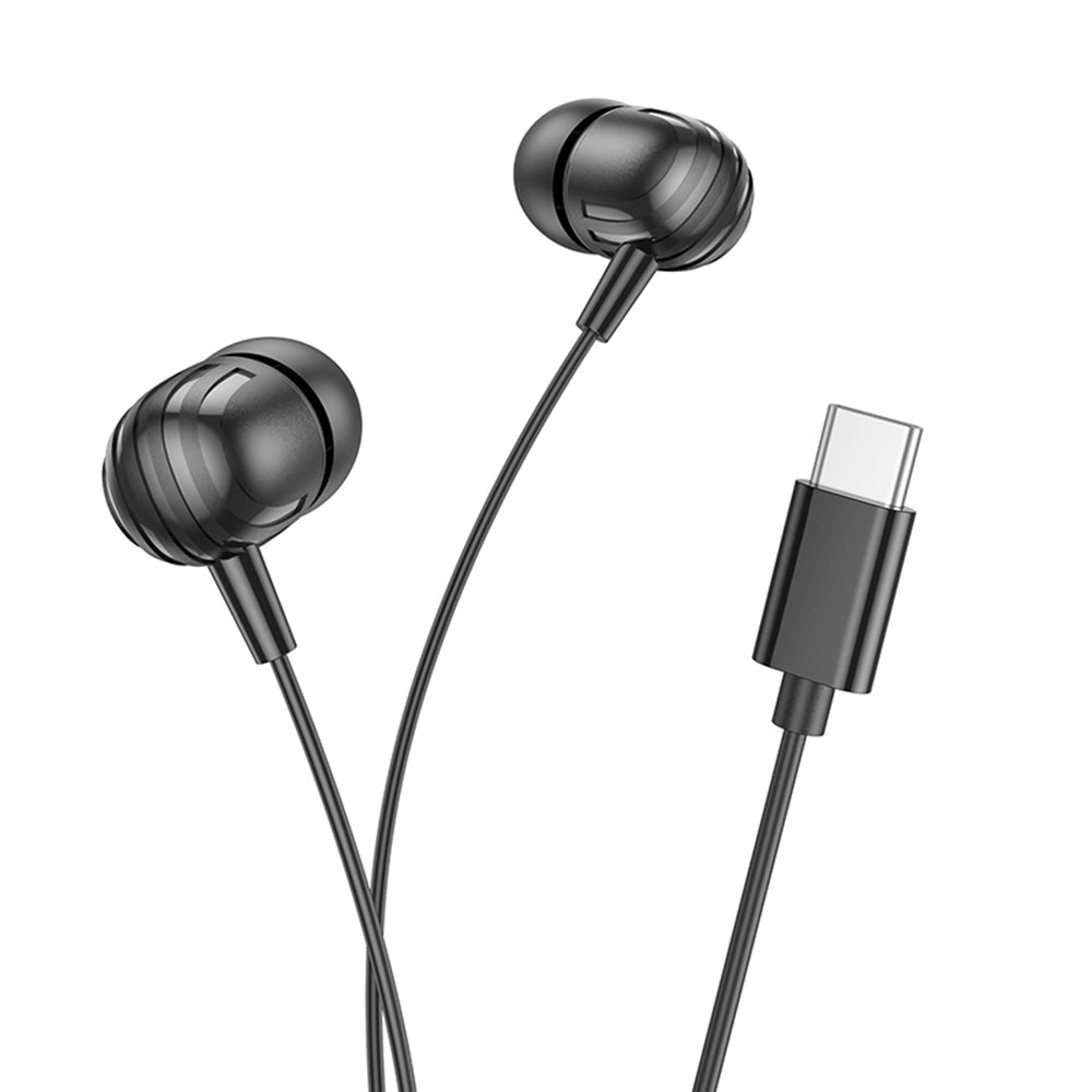 Borofone - Wired Earphones Delicious (BM77) - Type-C, with Microphone, Stereo Bass, Hi-Fi Audio, Universal, 1.2m - Black