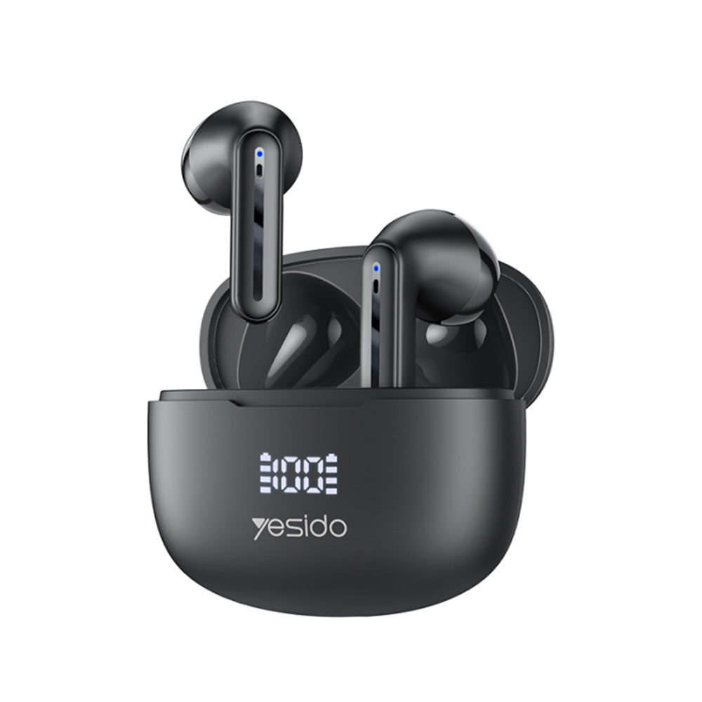 Yesido - Wireless Earbuds (TWS19) - with ENC, Touch Control, Bluetooth V5.3, LED Display, Half-In-ear Design, 470mAh - Black