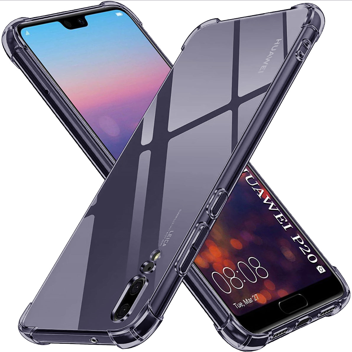 Techsuit - Shockproof Clear Silicone - Huawei P20 - Smoke Black