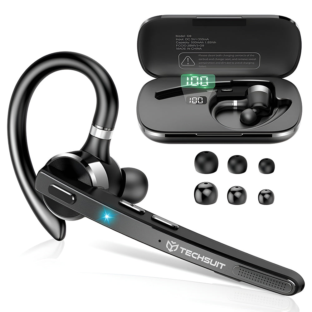 Techsuit - Premium Bluetooth Headset TalkZen (G9) - HandsFree, BT5.1, Dual Noise Cancelling Microphone, 500mAh, 72hrs - Black