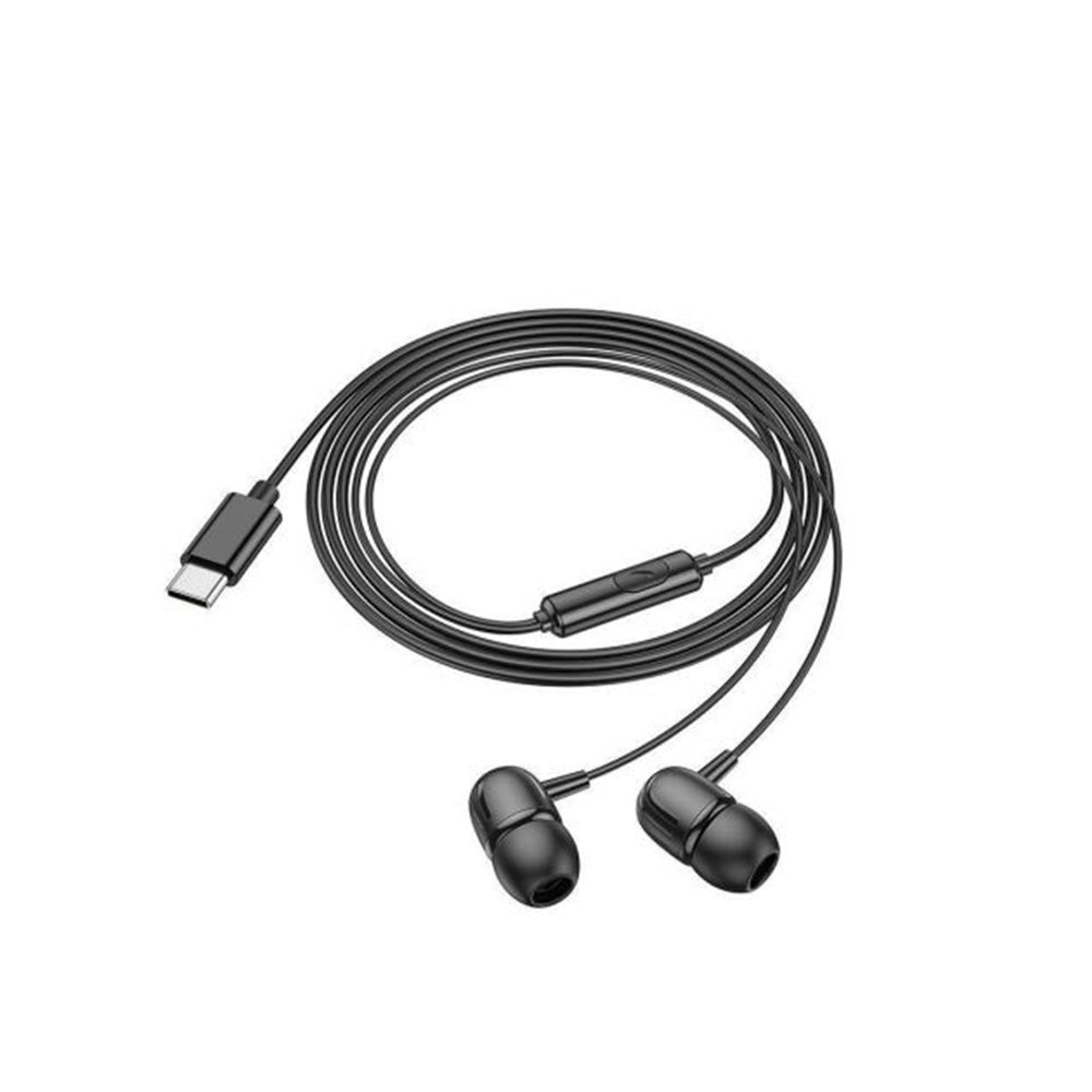 Borofone - Wired Earphones Delicious (BM77) - Type-C, with Microphone, Stereo Bass, Hi-Fi Audio, Universal, 1.2m - Black