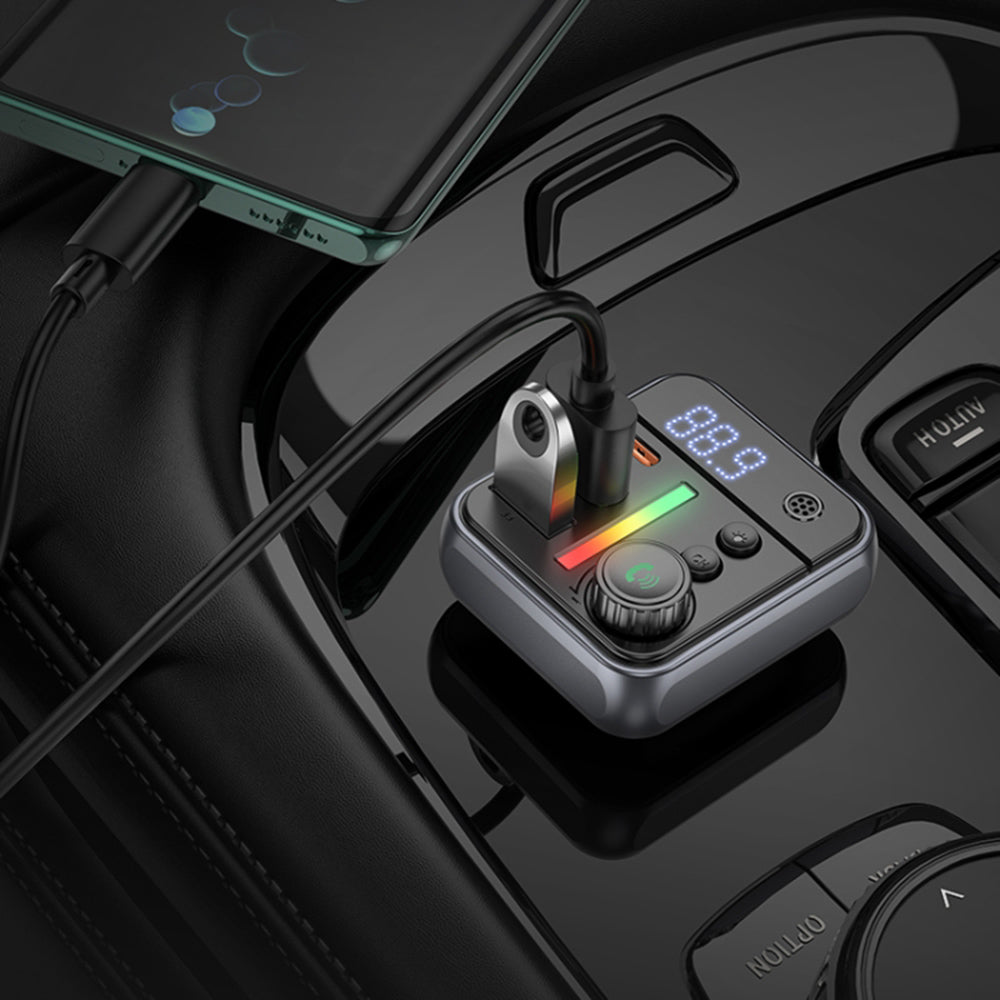 Borofone - FM Modulator and Car Charger Ascenso (BC50) - Bluetooth V5.4, 2x USB, Type-C, 38W, RGB Ambient Light - Black