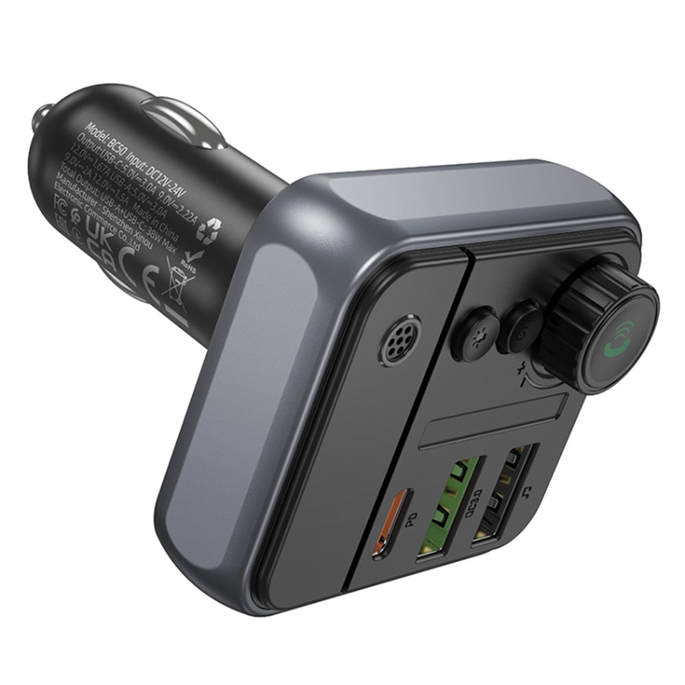 Borofone - FM Modulator and Car Charger Ascenso (BC50) - Bluetooth V5.4, 2x USB, Type-C, 38W, RGB Ambient Light - Black
