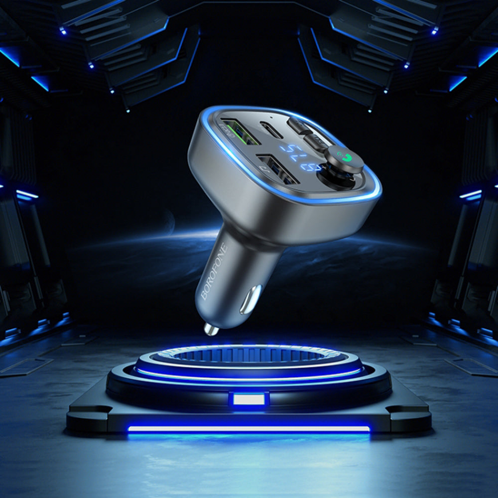 Borofone - FM Modulator and Car Charger Broad (BC48) - Bluetooth V5.0, 2x USB, Type-C, QC3.0, 18W, U-Disk - Black