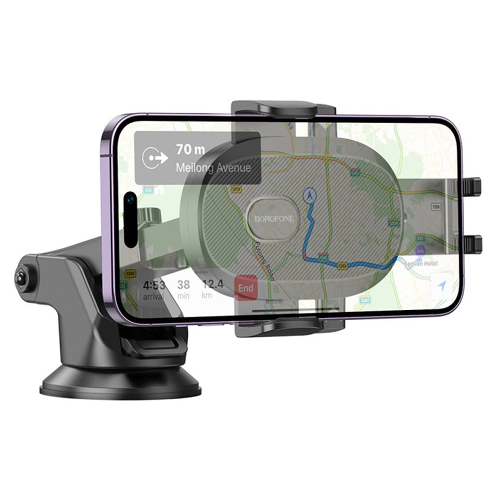 Borofone - Car Holder Grand (BH93) - with Suction Cup, for Dashboard/Windshield, 360° Adjust, Telescopic Arm, 4.5–7"  - Black