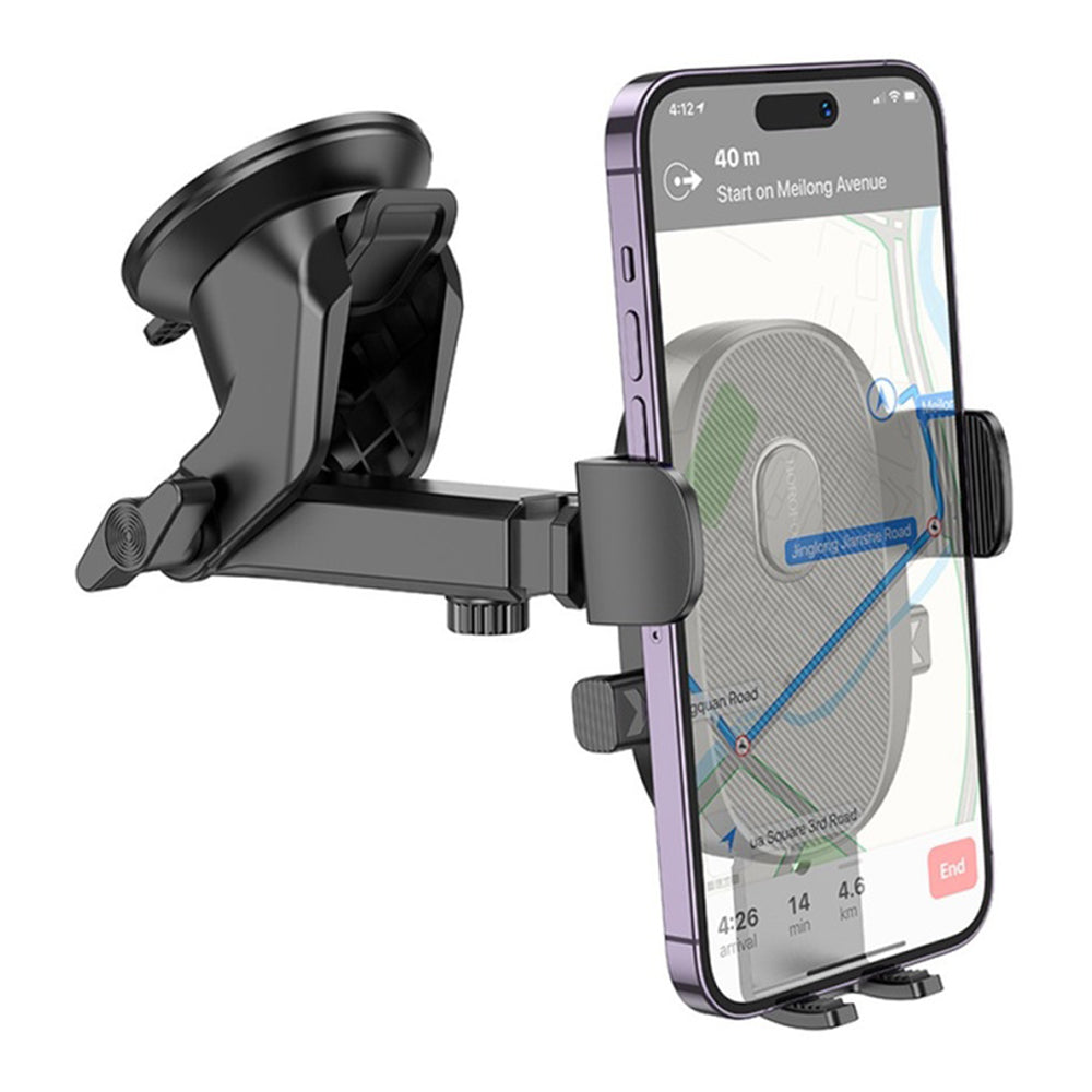 Borofone - Car Holder Grand (BH93) - with Suction Cup, for Dashboard/Windshield, 360° Adjust, Telescopic Arm, 4.5–7"  - Black