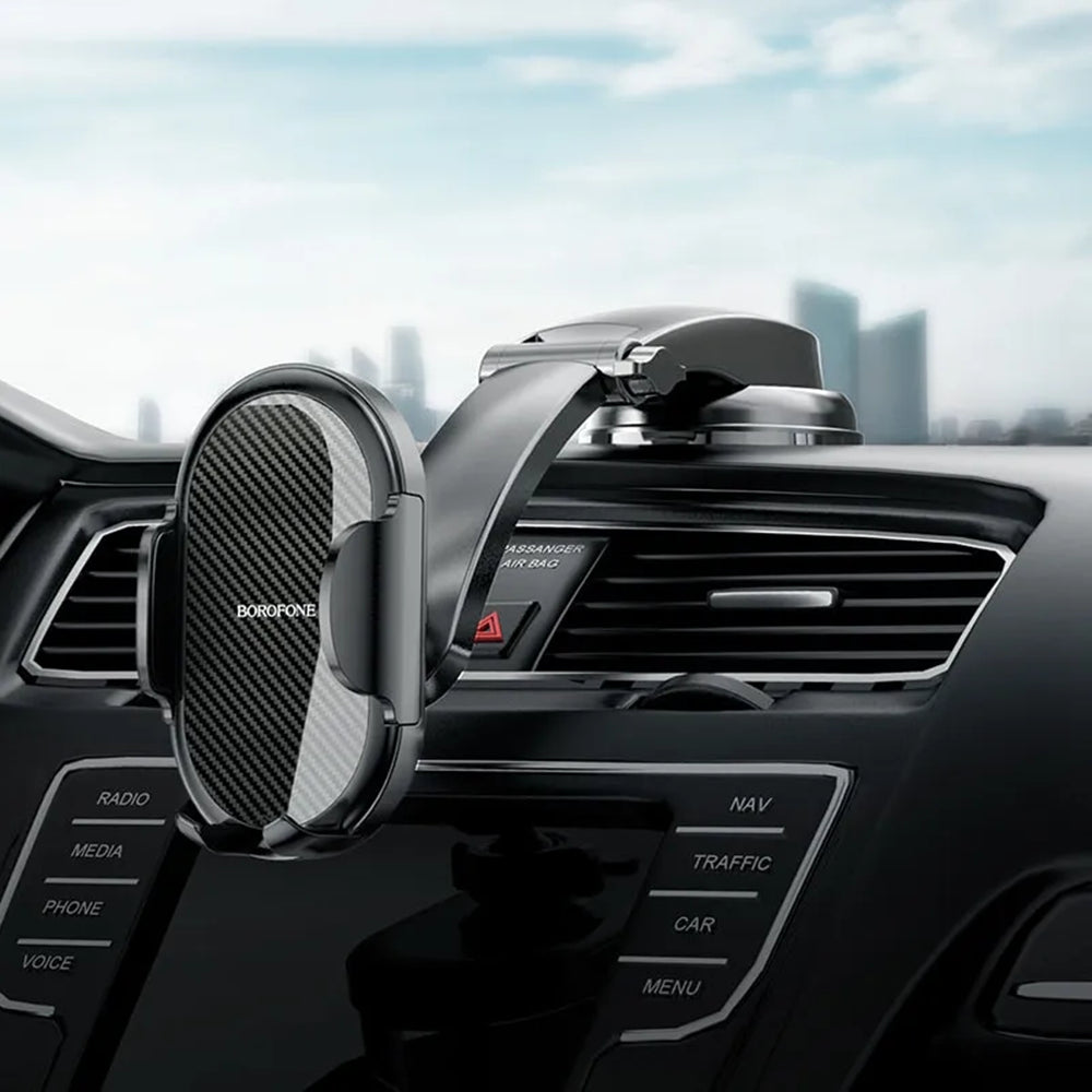 Borofone - Car Holder Charm (BH73) - with Suction Cup, for Dashboard/Windshield, 360° Adjust, Universal, Telescopic Arm - Black