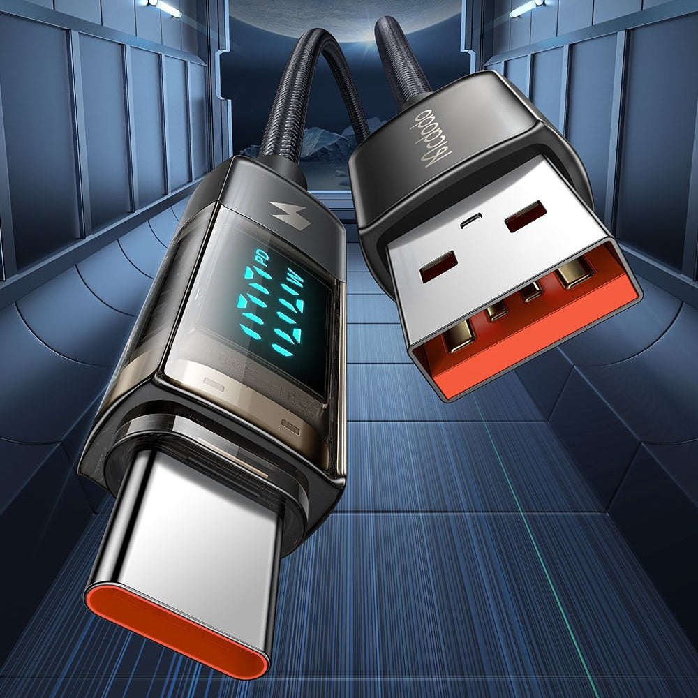 Mcdodo - Data Cable (CA-3630) - Type-C to USB-A, 6A Digital Display, Auto Power Off, Transparent Design, 1.2m - Black