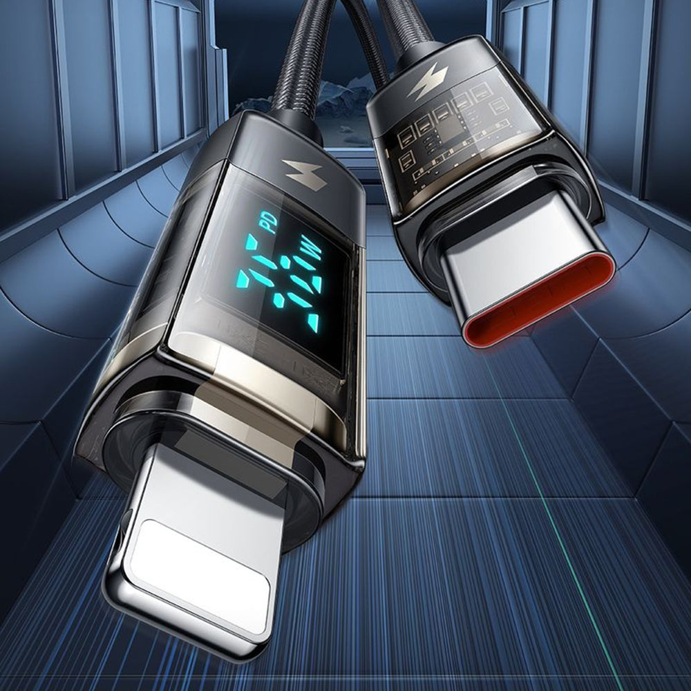 Mcdodo - Data Cable (CA-3600) - Type-C to Lightning, 36W, Digital Display, Auto Power Off, Transparent Design, 1.2m - Black