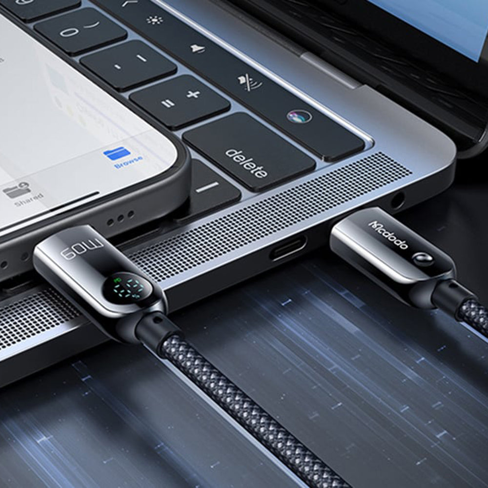 Mcdodo - Data Cable (CA-4780) - Type-C to Type-C, PD60W, with Built-in LED Display, ABS + Nylon, 1.2m - Black