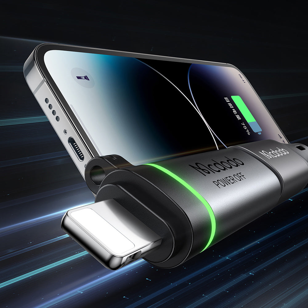 Mcdodo - Adapter Auto Power Off (OT-2590) - USB-C to Lightning, 36W, 3A, 480Mbps, E-Mark Chip, Fast Charge, Lanyard - Black