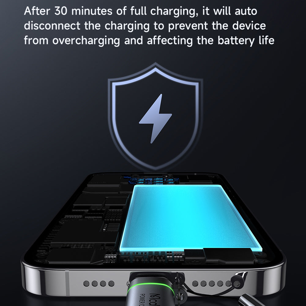 Mcdodo - Adapter Auto Power Off (OT-2590) - USB-C to Lightning, 36W, 3A, 480Mbps, E-Mark Chip, Fast Charge, Lanyard - Black