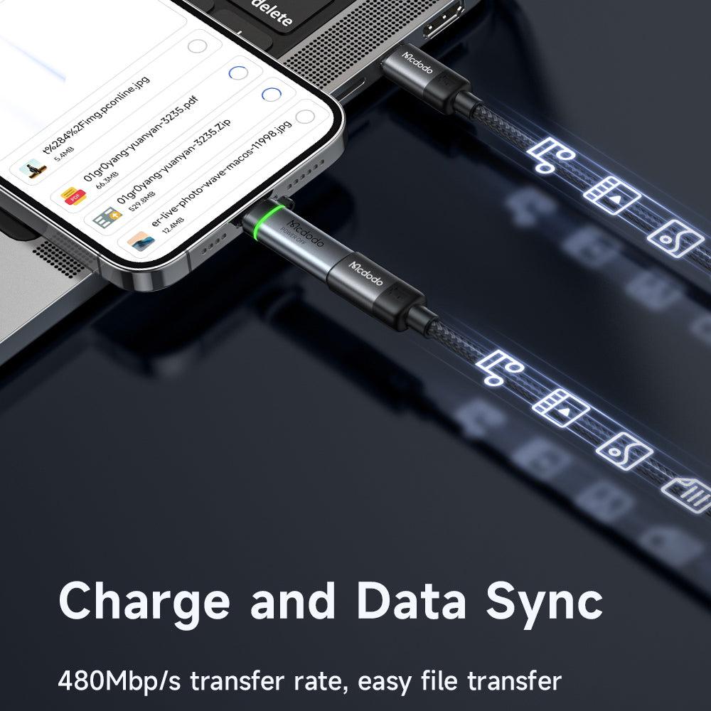 Mcdodo - Adapter Auto Power Off (OT-2590) - USB-C to Lightning, 36W, 3A, 480Mbps, E-Mark Chip, Fast Charge, Lanyard - Black