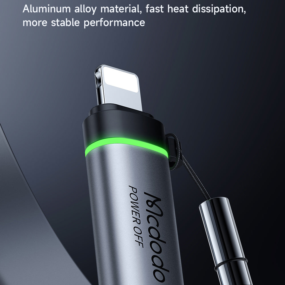 Mcdodo - Adapter Auto Power Off (OT-2590) - USB-C to Lightning, 36W, 3A, 480Mbps, E-Mark Chip, Fast Charge, Lanyard - Black