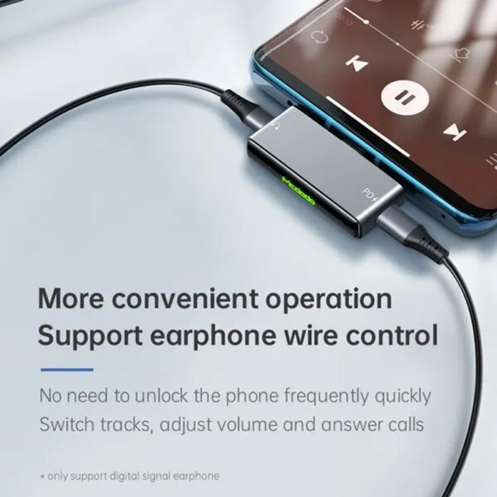 Mcdodo - Audio Adapter (CA-7670) - Type-C to 2x Type-C, PD60W Fast charge, Hi-Res, DAC chip, Suport Call Function - Black