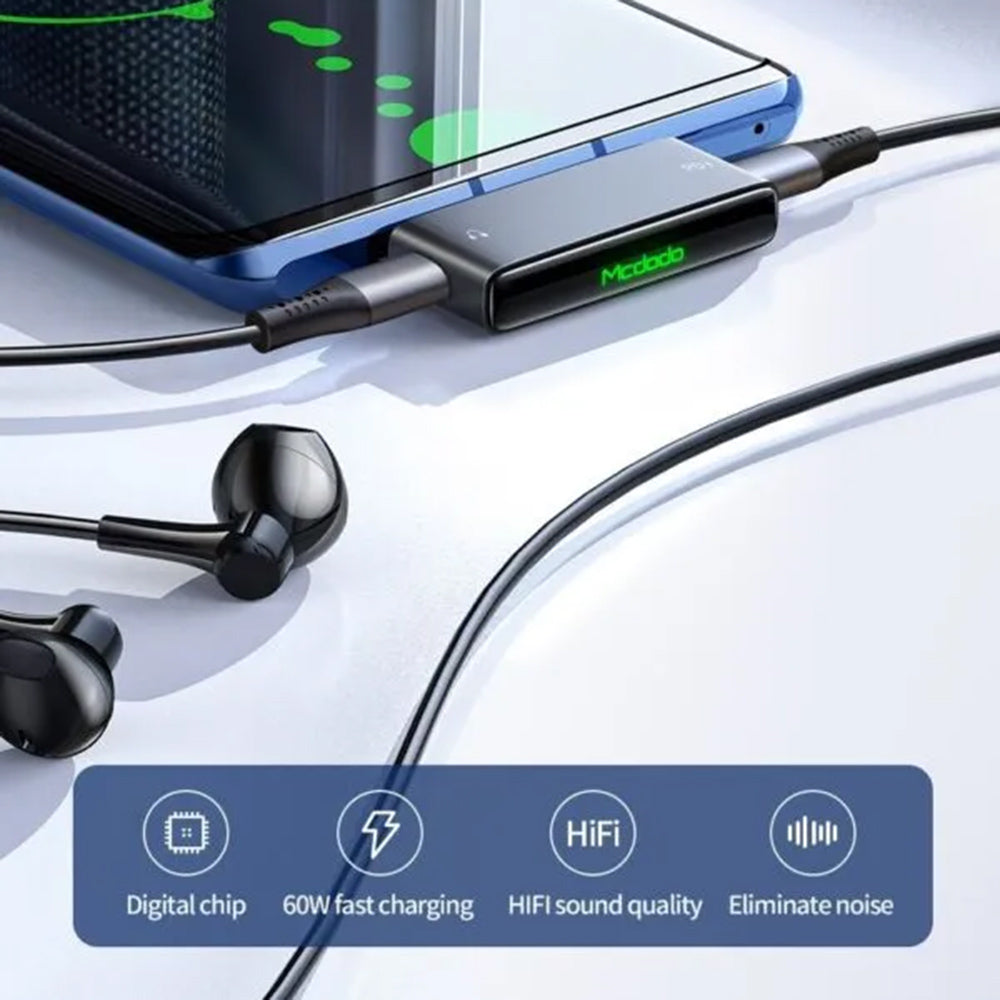 Mcdodo - Audio Adapter (CA-7670) - Type-C to 2x Type-C, PD60W Fast charge, Hi-Res, DAC chip, Suport Call Function - Black