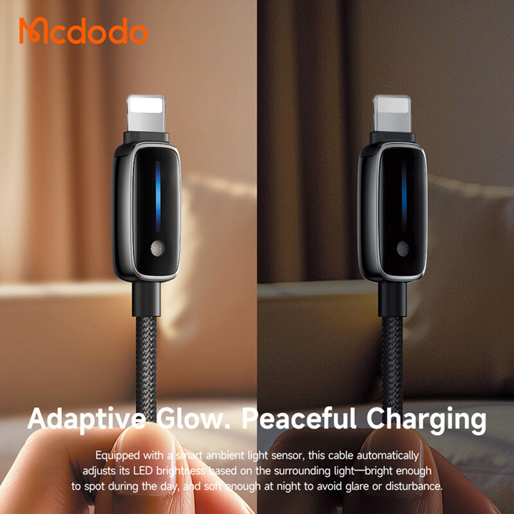 Mcdodo - Data Cable (CA-0010) - with Auto Brightness Adjustment, USB-A to Lightning, 3A, 1.2m - Black