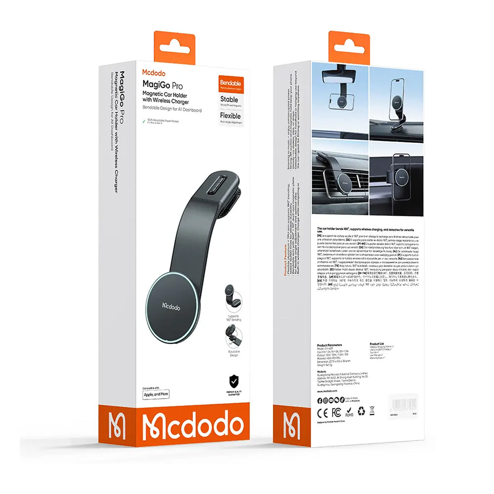 Mcdodo - Car holder with Wireless Charging (CH-6290) - for Dashboard, 15W, Bendable Design - Black