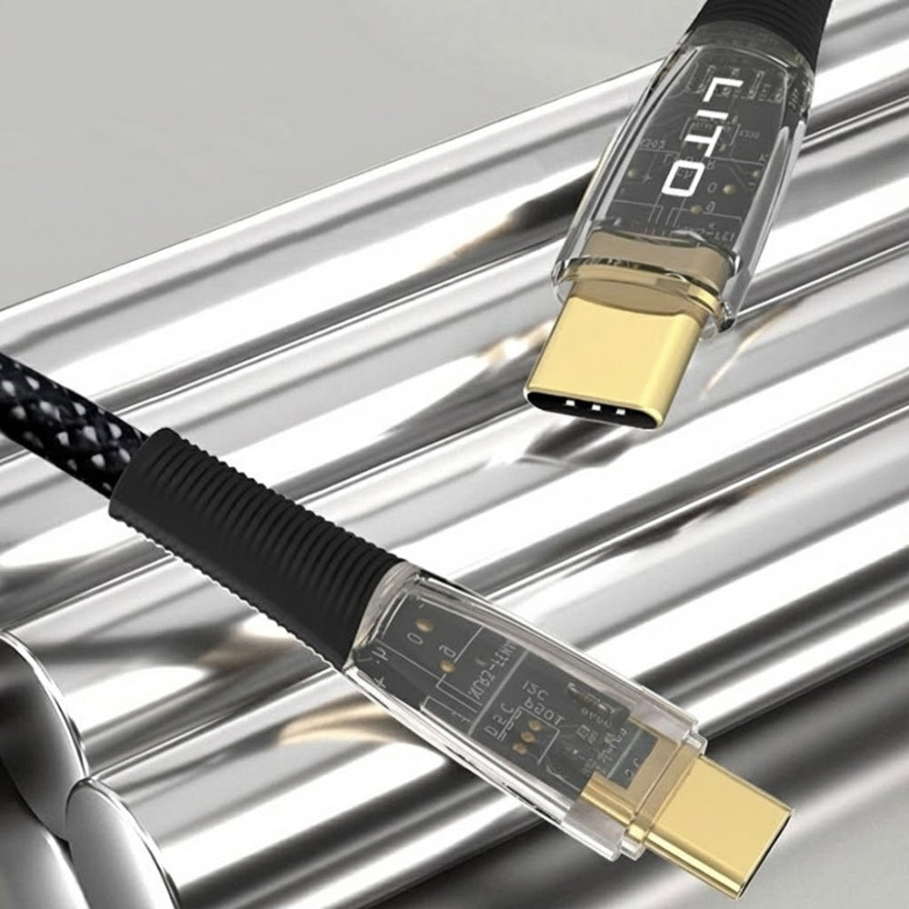 Lito - Data Cable Transparent (LD01) - Type-C to Type-C, Fast Charging 60W, Braided, Gold Plated Interface, 1.2m - Black