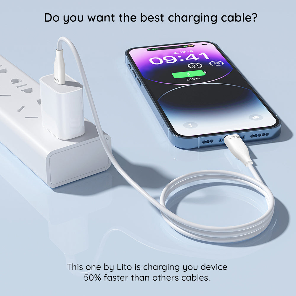 Lito - Data Cable Liquid Silicone (LD03) - Type-C to Type-C, Fast Charging, 60W, 1m - White