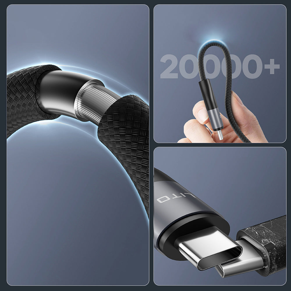 Lito - Data Cable (LD25CC) - Type-C to Type-C, Fast Charging, Braided Nylon, 100W, 480Mbps, 2m - Grey