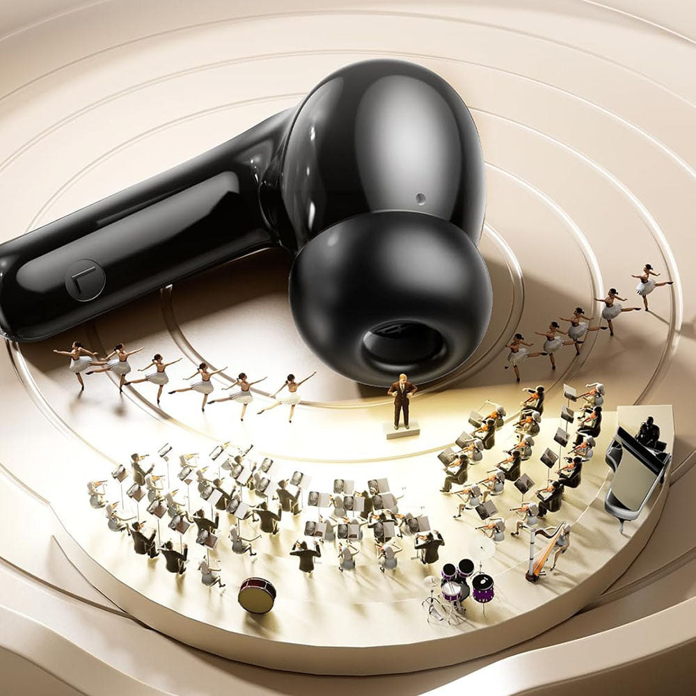 Techsuit - Premium Wireless Earbuds WaveBeat 100 (CW3) - Bluetooth V5.4, 300mAh, ANC, ENC, 4 Mic - Black