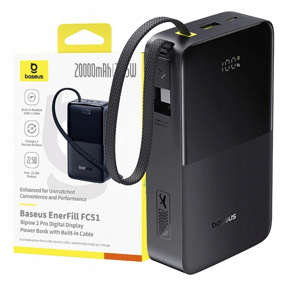 Baseus EnerFill Bipow2 Pro Power Bank 20000mAh 22.5W με Θύρα USB-A και Θύρα USB-C Cosmic Black