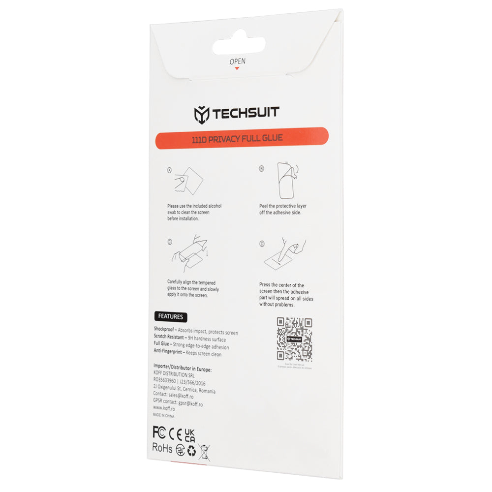 Techsuit - 111D Privacy Full Glue - iPhone 13 / iPhone 13 Pro / iPhone 14 / iPhone 16e - Black