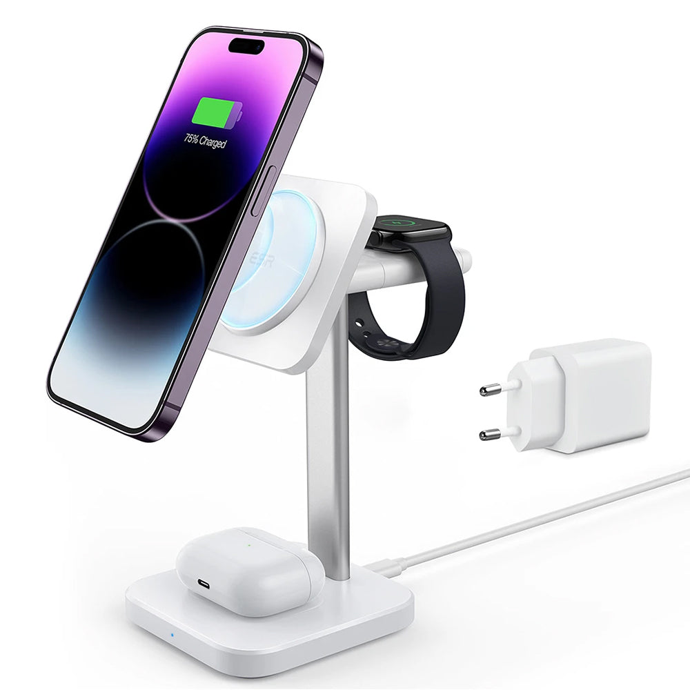 ESR - Charging Station 3in1 HaloLock - for iPhone MagSafe, AirPods Pro and Apple Watch, with Detachable Watch Charger - White