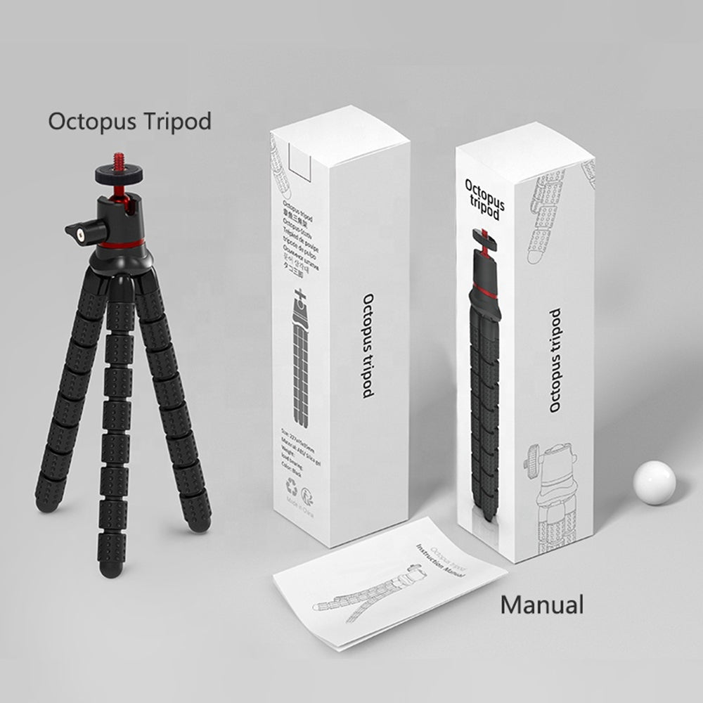 Techsuit - Octopus Tripod (JX-004) - for Phone and GoPro Action Camera, Portable, Flexible - Black