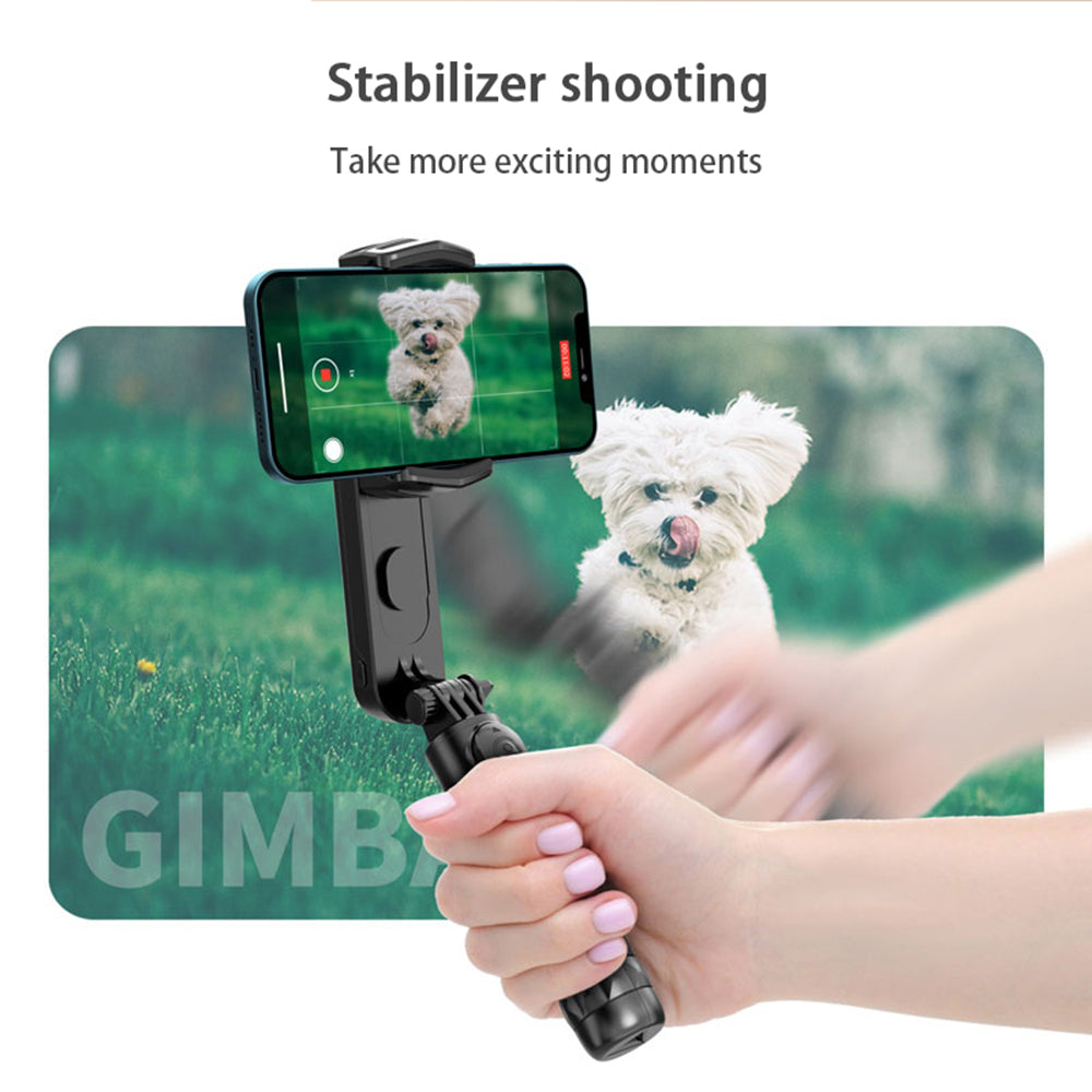 Techsuit - Gimbal Mini Selfie Stick (Q09) - Stabilizer Tripod with LED Light and Bluetooth Remote Control, 70cm - Black