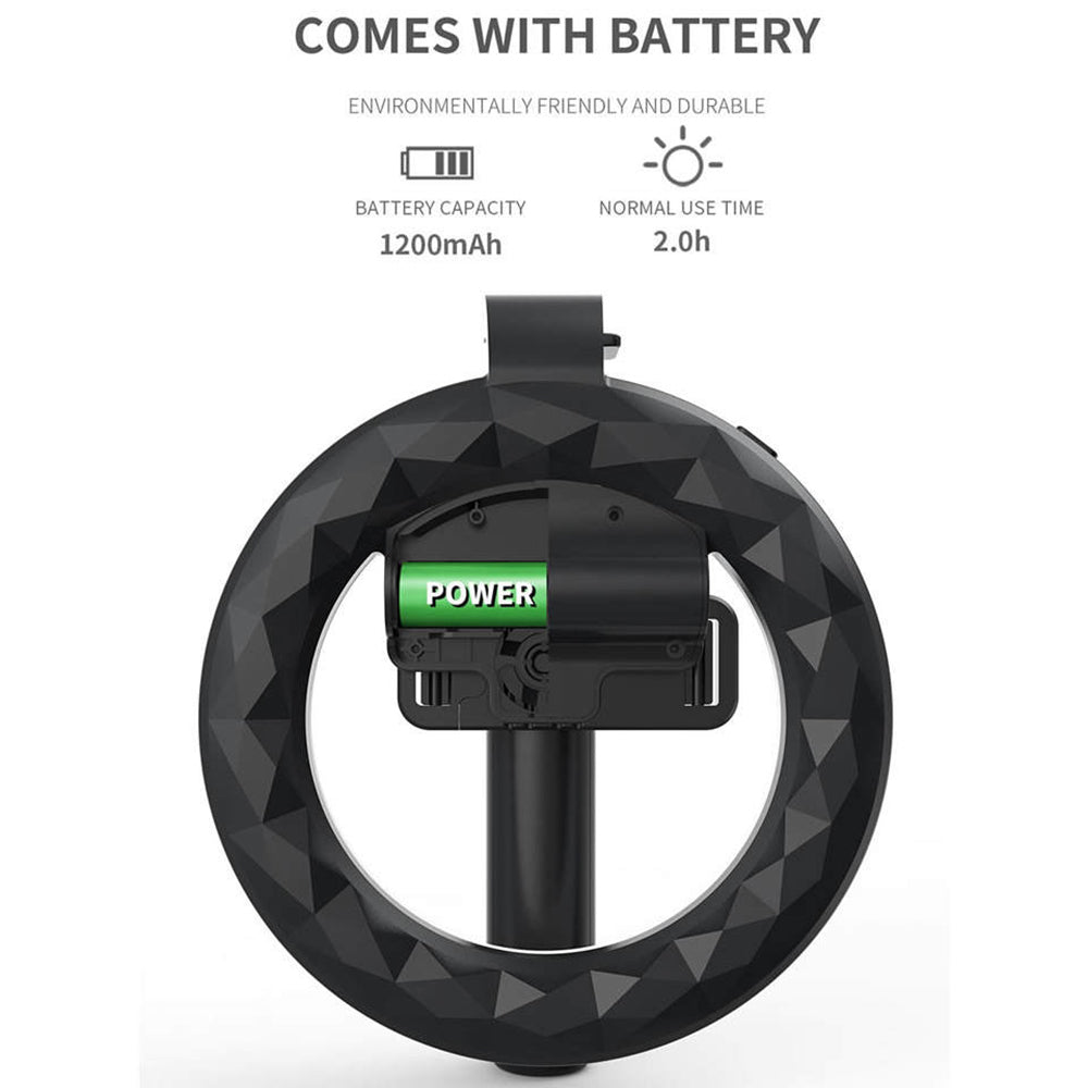 Techsuit - Selfie Stick (Q07) - Stable Tripod with Selfie Ring Light, Bluetooth Remote Control, 80cm - Black