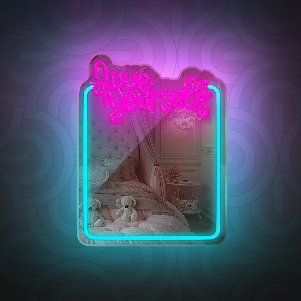 Forever Light Neon Mirror LED Love Yourself/Turquoise Pink - Διακοσμητικός Καθρέπτης με LED Neon