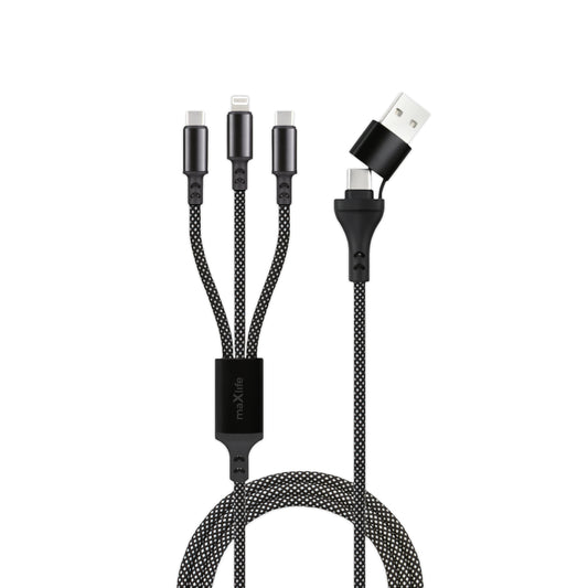 Maxlife Allin1 Cable - Καλώδιο Φόρτισης Και Μεταφοράς Δεδομένων  Usb + Usb-C - Lightning + 2X Usb-C 1 Μέτρου 66W - Μαύρο (Oem0101379) – Θήκη για κινητό από το PhoneBazaar.gr
